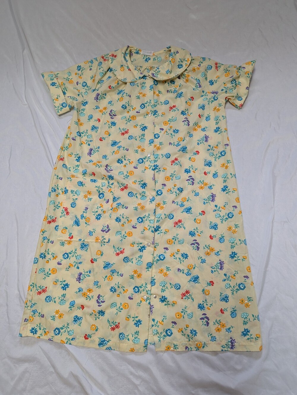 Vintage JcPenny Snap Front Robe Nightgown Housedress Yellow Floral Granny